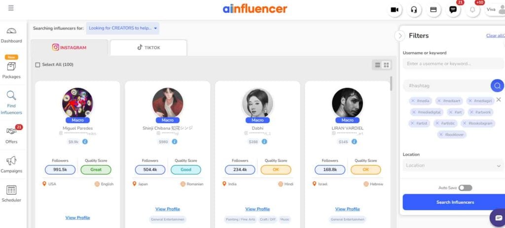 Ainfluencer Find Influencer Feature