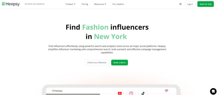 Heepsy homepage