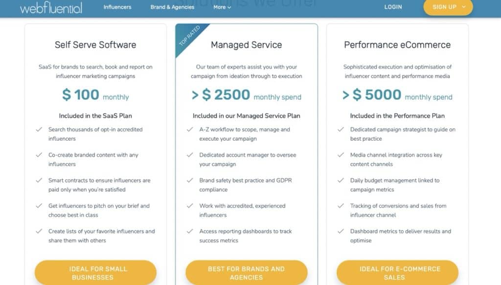 Webfluential pricing