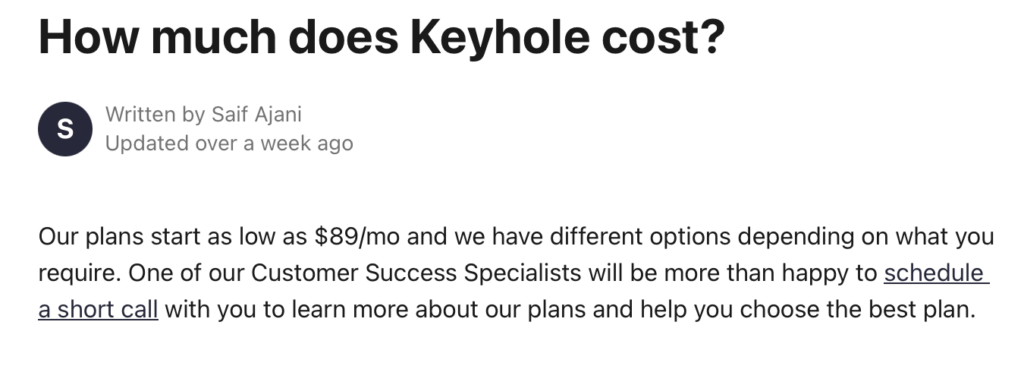 Keyhole pricing