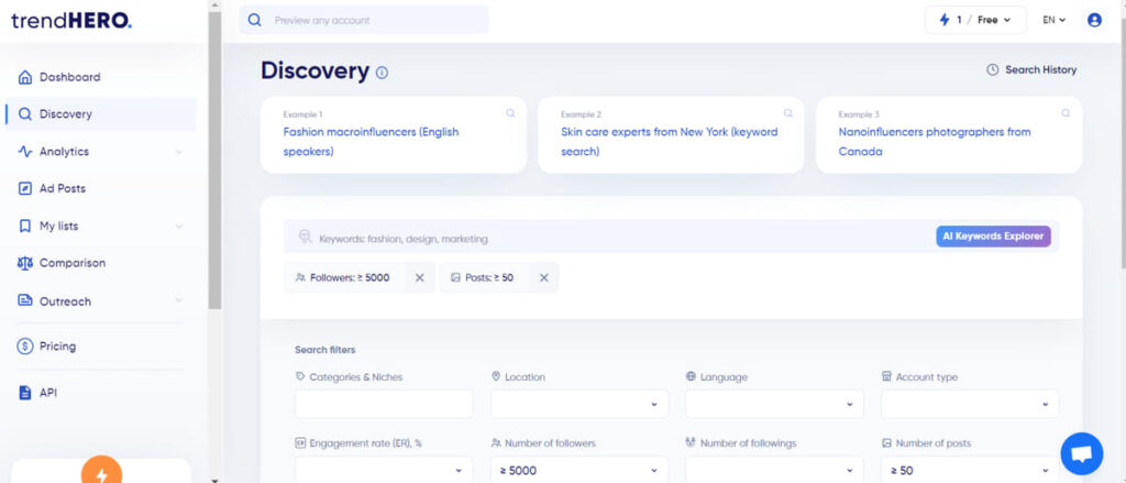 Trendhero influencer discovery