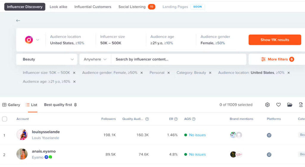 HypeAuditor Influencer Discovery Tool