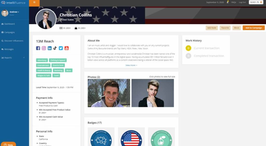 influencere insights on intellifluence platform