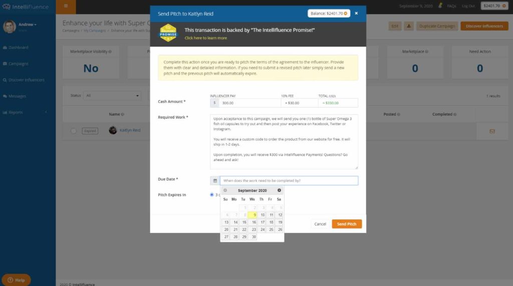Intellifluence payment